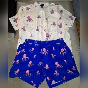 Forever 21 Men's Two Piece Swimwear Set (Squids)